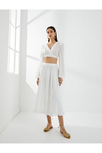 Koton Midi Skirt High Waist Flounce