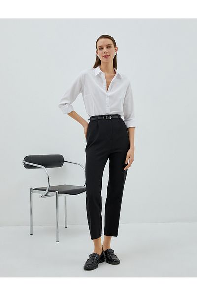 Koton Classic Fabric Trousers High Waist Belted