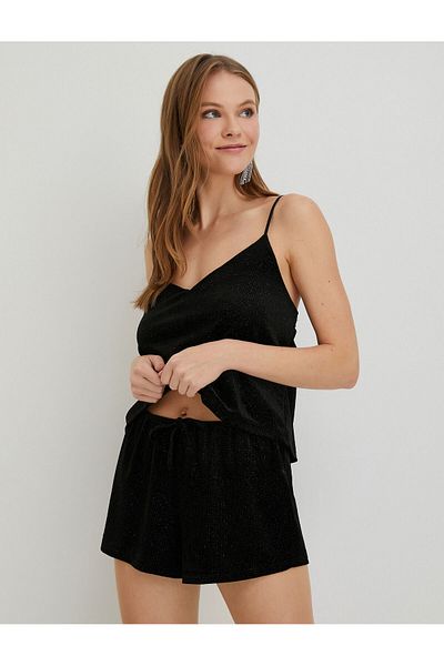 Koton Top de pijama din catifea cu bretele subțiri cu sclipici