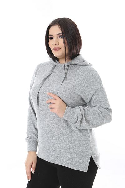 Şans Women's Plus Size Gray Hooded Fleece Sweatshirt 65N38521