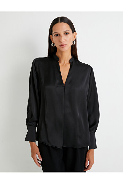 Koton Saténová halenka s výstřihem do V s dlouhým rukávem