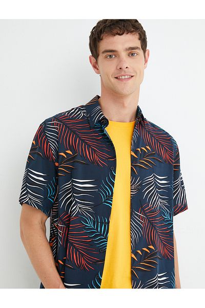 Koton Summer Shirt Leaf Printed Short Sleeve Viscose Fabric
