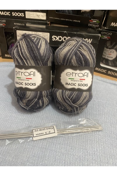 HOBİ Etrofil (çorap ipi )magic socks 2’li -50 gram 210 mt -şiş hediyeli
