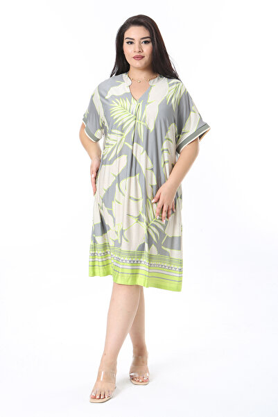 Şans Γυναικείο φόρεμα με πράσινο μπούστο πλισέ χαμηλό μανίκι 65N38482