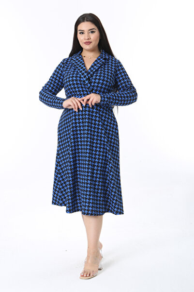 Şans Жіноче плаття великого розміру з коміром-антресоль і принтом у вигляді лап куріпки 65N38489