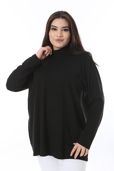 Şans Women's Plus Size Black Stand Collar Long Sleeve Blouse 65N38540