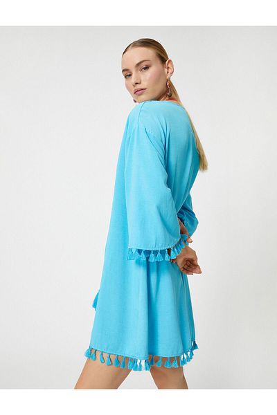 Koton Şahika Ercümen - Rochie de plajă mini oversize cu ciucuri din viscoză