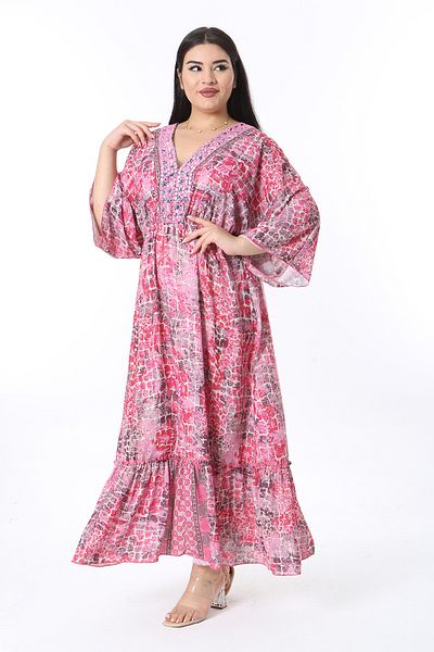 Şans Rochie de damă, mărime mare, din șifon creponat, cu guler colorat 65N38485