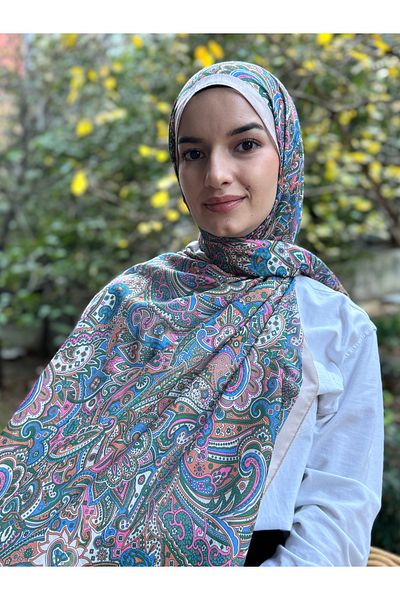 shalby Şal moale din bumbac cu model Gerbera - Hijab curcubeu