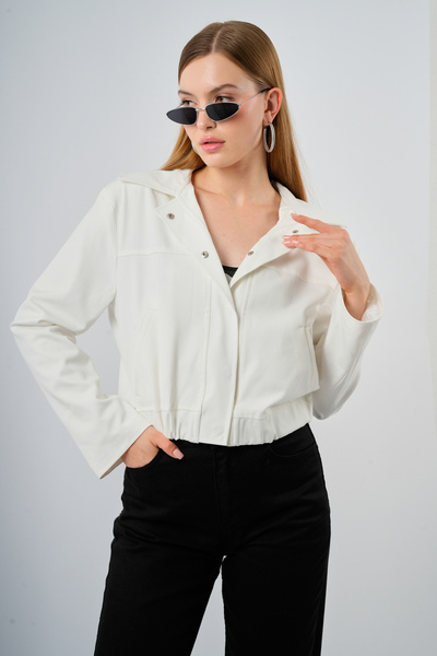 Kozi KOZİ KADIN BOMBER CEKET BEYAZ İNCE MONT MEVSİMLİK