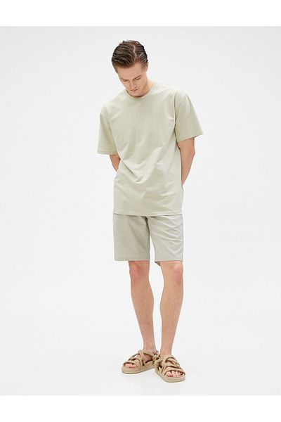 Koton Bermuda Shorts Linen Blend Buttoned with Pocket Detail