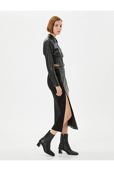Koton Fustă midi din Faux Piele Taie Normala Slit