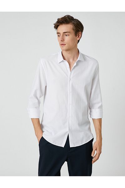 Koton Sports Shirt Slim Fit Classic Collar Long Sleeve Non Iron