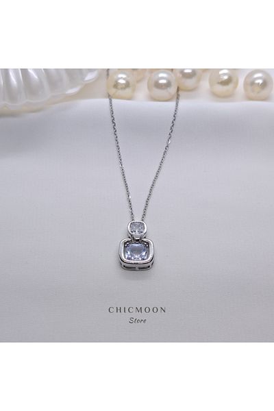 CHICMOON STORE Silver Color Birthstone Stone Square Steel Necklace