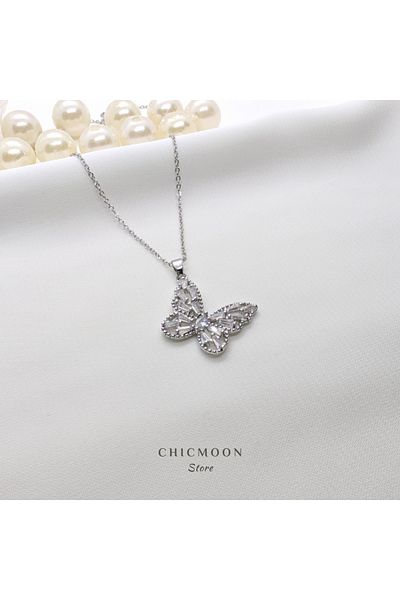 CHICMOON STORE Steel Silver Color Butterfly Necklace with Zircon