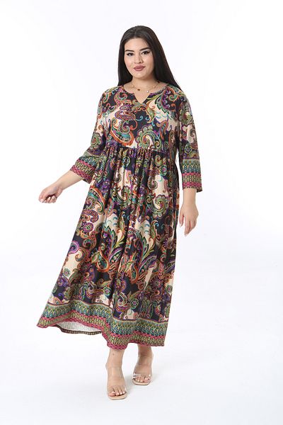 Şans Rochie lungă pentru femei, mărime mare, colorată, cu croiala relaxată, cu talie adunată 65N38487