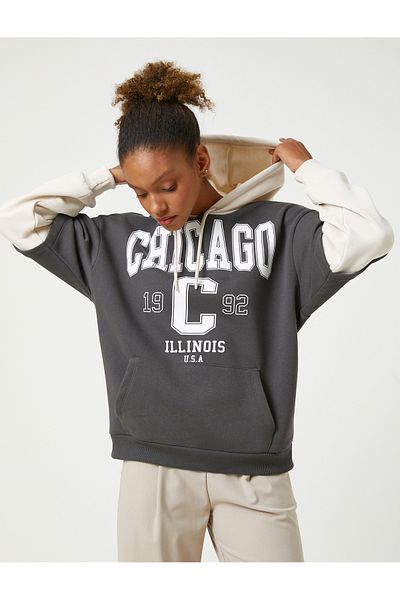 Koton College Sweatshirt Hooded Oversize Kangaroo Pocket Long Sleeve