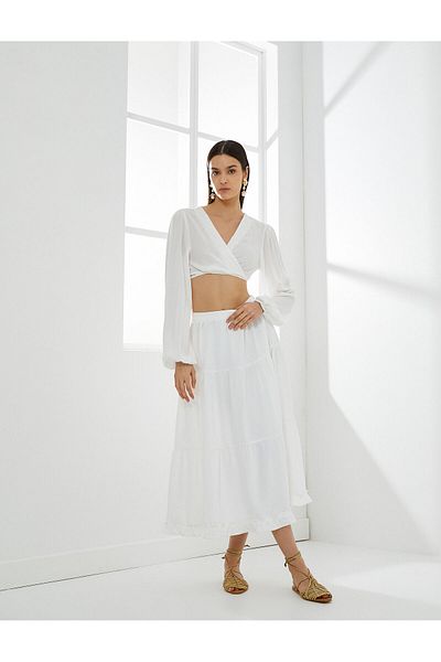 Koton Midi Skirt High Waist Flounce