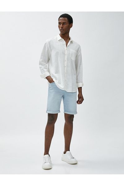 Koton Jeansshorts mit Faltendetail, Taschen, Knöpfen, Baumwolle
