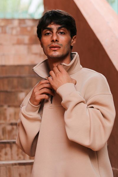 Whish Φούτερ Libre Sand Oversize με μισό φερμουάρ