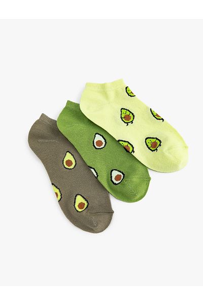 Koton Set de 3 șosete cu model avocado, multicolore