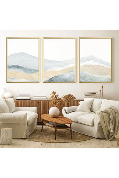 Linacci Set de pictură pe sticlă cu model abstract albastru din metal auriu triplu