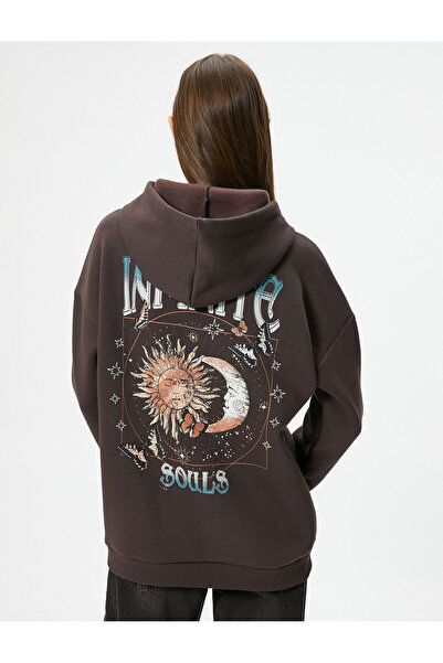 Koton Πίσω εμπριμέ - Φούτερ με μακρυμάνικο βαμβακερό μείγμα με κουκούλα