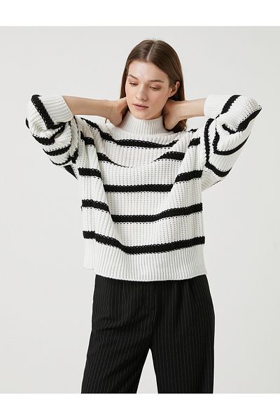 Koton Oversize-Strickpullover, Relax-Fit, Rollkragenpullover, Kaschmirstruktur