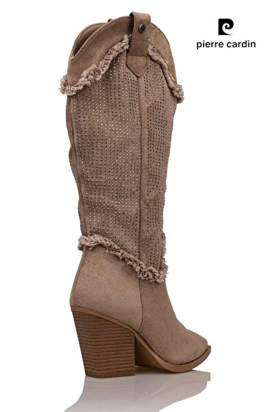 Pierre Cardin Vizon Kadın Klasik Taşlı Uzun Süet Bot