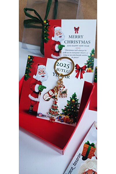 cacatasarım Yılbaşı Figürleri Noel Anahtarlık Charm Çanta Süsü 1 Adet Kartlı ve Kutulu Hediyelik Christmas