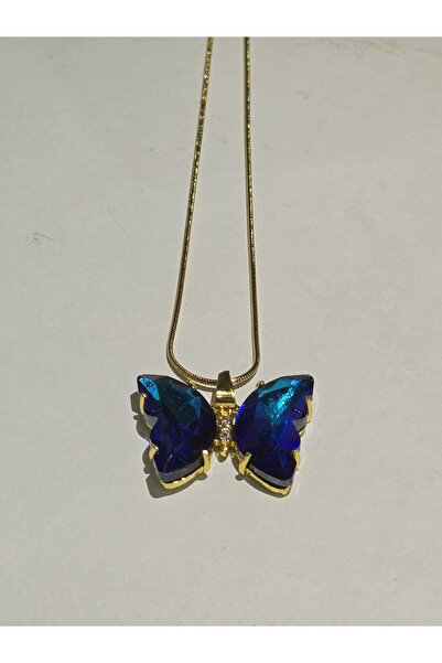 Çelik Kelebek kolye hologramlı zultanit taşlı