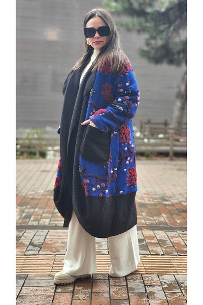 Park Moda PALTOANĂ ITALIANĂ DE PÂSLĂ CU GULER DE șal CU MOTIV DE FLORI