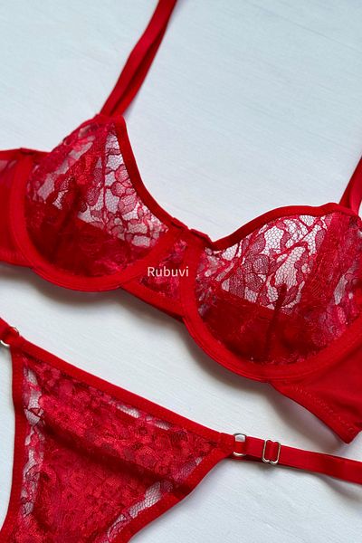 Rubuvi Lez Women Underwire Lace Tulle Bralet Dowry Underwear Panty Bra Set Lingerie Set