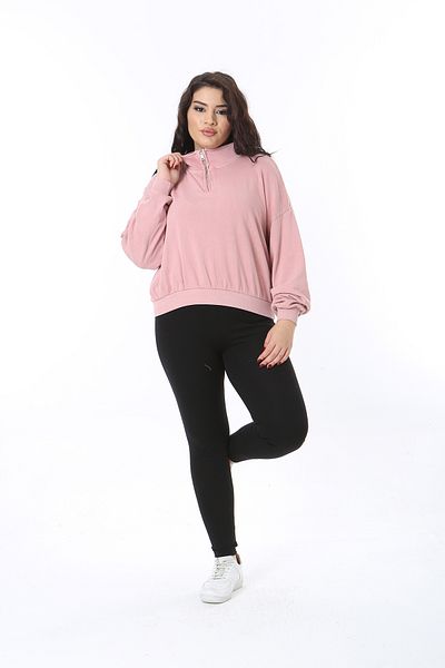 Şans Women's Plus Size Pink Front Placket Zip-Up Sweatshirt 65N38617