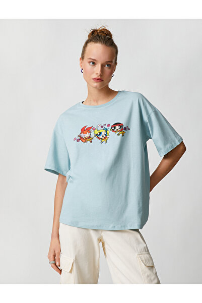 Koton Dievčenské tričko Power Puff Oversize Licencované na chrbte s potlačou Crew Neck Krátky rukáv