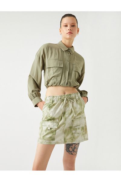 Koton Cargo Skirt with Lace-up Waist and Large Pocket Detail Gabardine