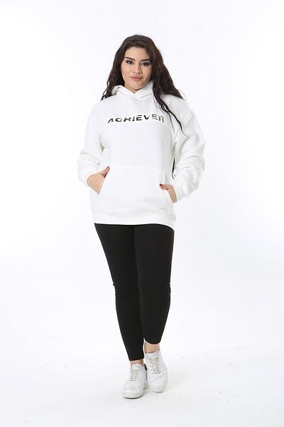 Şans Plus Size Women's Sweatshirt - 3 Thread, Hoodie, Kangaroo Pocket, Raster 65N38611