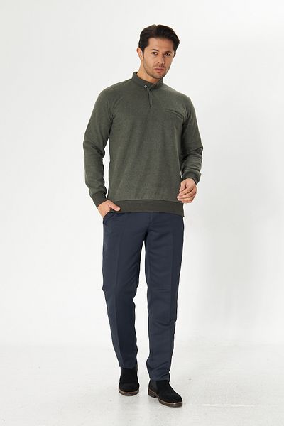 NASIFOĞLU GİYİM Men's Khaki Thessaloniki Fabric Polo Neck Winter Sweater Relaxed Fit Cotton Pullover