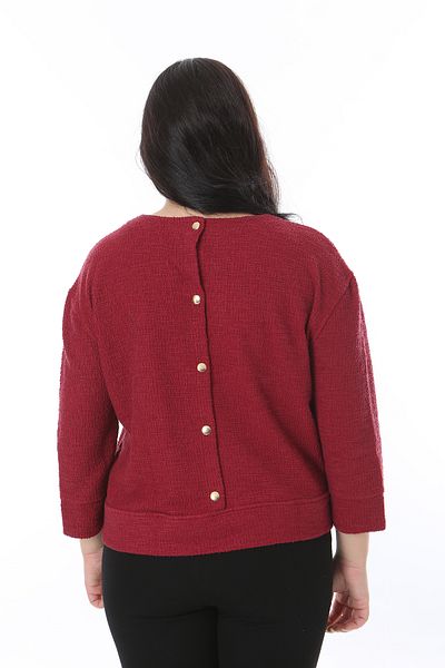 Şans Women's Plus Size Burgundy Back Snap Button Relaxed Fit Blouse 65N38684