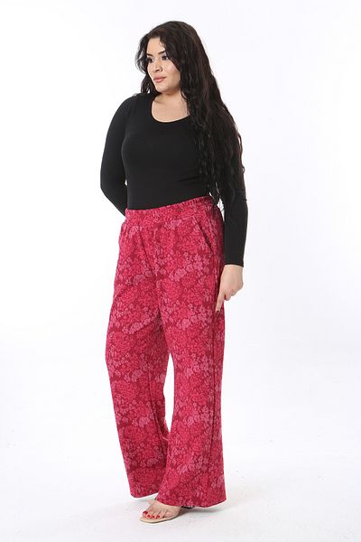 Şans Women's Plus Size Fujya Pants with Elastic Waist Side Pockets 65N38674