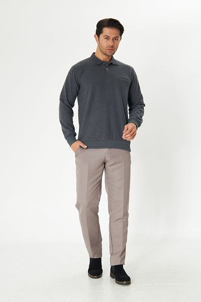 NASIFOĞLU GİYİM Men's Gray Thessaloniki Fabric Polo Neck Winter Sweater Relaxed Fit Cotton Pullover