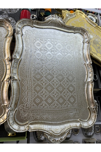 LM ESTERHOMEDECOR Büyük boy gümüş renk ahşap orijinal Gül ağacı tepsi