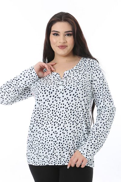 Şans Women's Plus Size Bone Front Paw Ornamental Button Long Sleeve Blouse 65N38642
