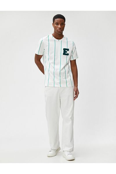 Koton College T-Shirt Letter Κεντημένο Crew Neck Βαμβακερό