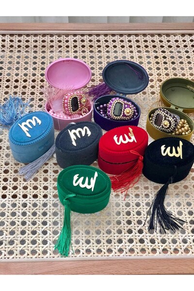 çeyizlik setim 10'lu Kadife Kutuda Karışık Renk Inci Tesbih Ve Zikirmatik