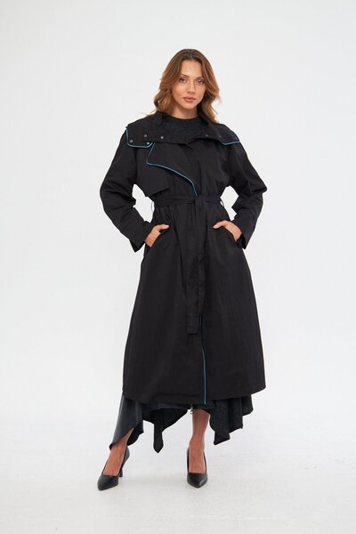 LAMANTE KAPÜŞONLU SİYAH TRENÇKOT