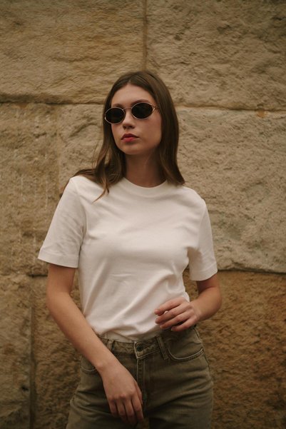 NİLİST Premium Bisiklet Yaka Pamuklu Geniş Yaka Kadın Beyaz T-shirt Basic