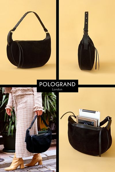 POLOGRAND London Geantă de mână și de umăr, cu fermoar, cu un singur ochi, din piele de căprioară moale, sezon nou original