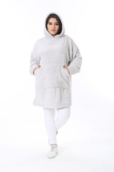 Şans Women's Plus Size Grey Hooded Plush Sweatshirt 65N38573