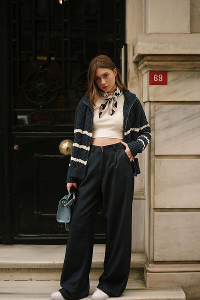 NİLİST Palazzo Cotton Women's Navy Blue Fabric Trousers